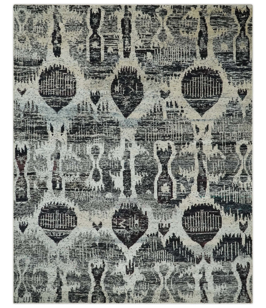8x10 Hand Knotted Ivory, Charcoal and Brown Antique Persian Style Contemporary Recycled Silk Area Rug | OP46 - The Rug Decor