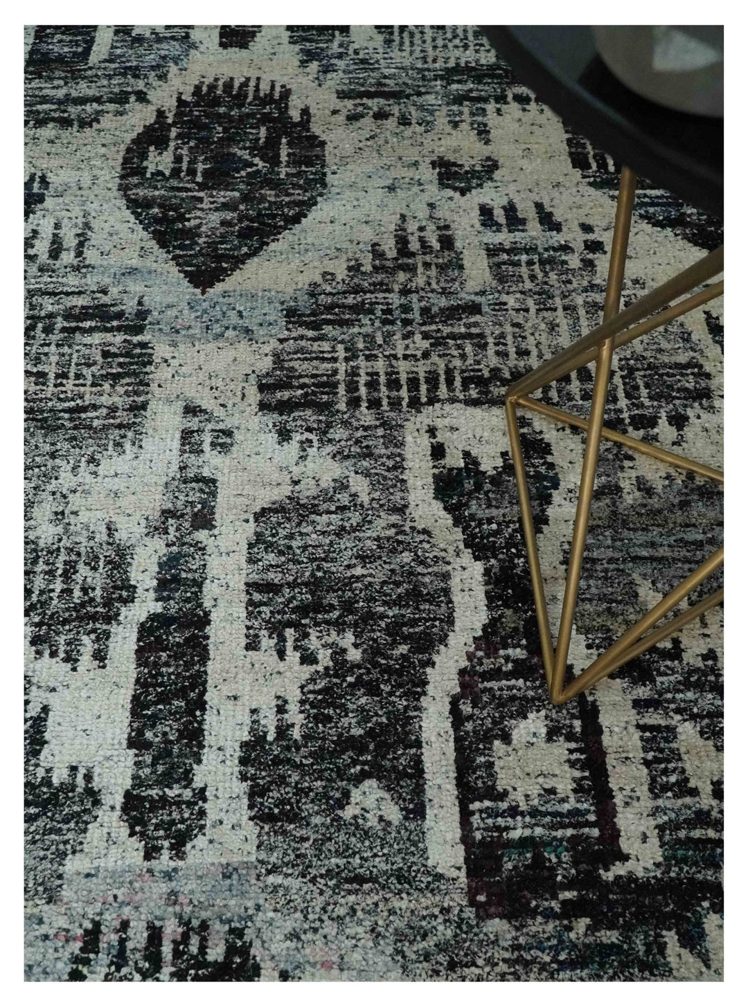 8x10 Hand Knotted Ivory, Charcoal and Brown Antique Persian Style Contemporary Recycled Silk Area Rug | OP46 - The Rug Decor