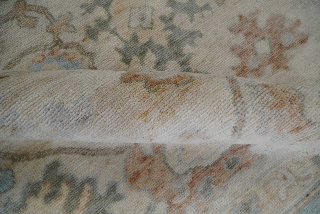 8x10 Hand Knotted Ivory, Silver and Brown Oriental Oushak Wool Area Rug - The Rug Decor