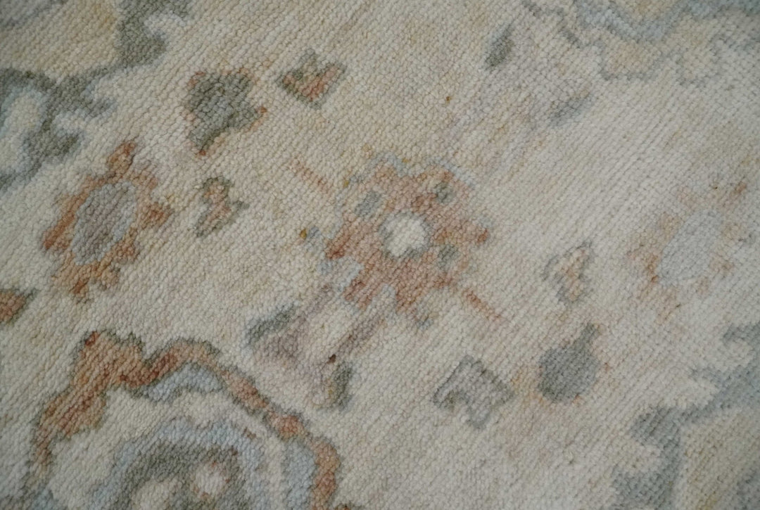 8x10 Hand Knotted Ivory, Silver and Brown Oriental Oushak Wool Area Rug - The Rug Decor