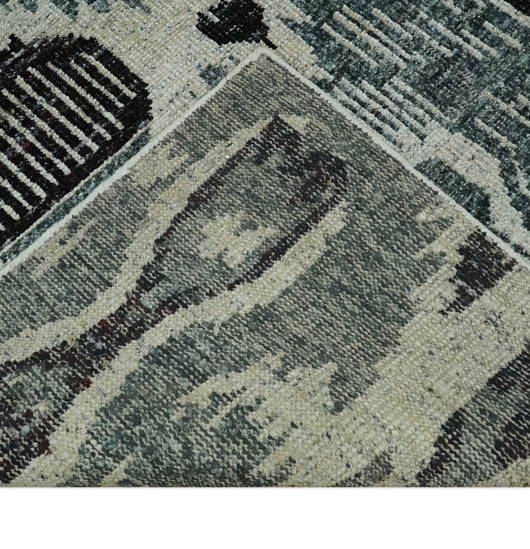 8x10 Hand Knotted Ivory, Teal and Black Antique Persian Style Contemporary Recycled Silk Area Rug | OP39 - The Rug Decor