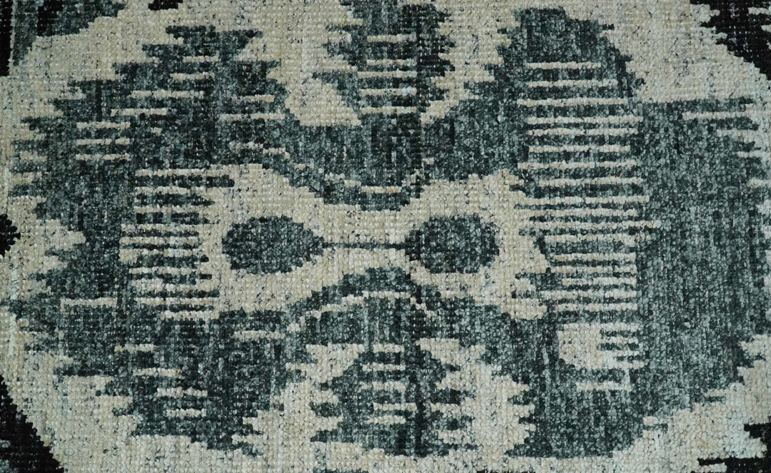 8x10 Hand Knotted Ivory, Teal and Black Antique Persian Style Contemporary Recycled Silk Area Rug | OP39 - The Rug Decor