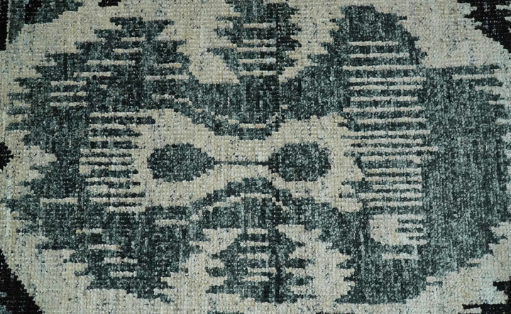 8x10 Hand Knotted Ivory, Teal and Black Antique Persian Style Contemporary Recycled Silk Area Rug | OP39 - The Rug Decor