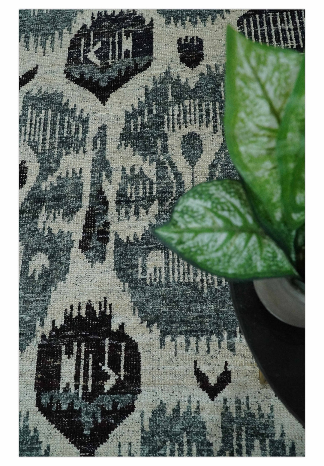 8x10 Hand Knotted Ivory, Teal and Black Antique Persian Style Contemporary Recycled Silk Area Rug | OP39 - The Rug Decor