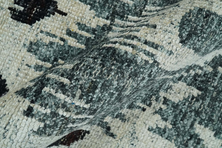 8x10 Hand Knotted Ivory, Teal and Black Antique Persian Style Contemporary Recycled Silk Area Rug | OP39 - The Rug Decor