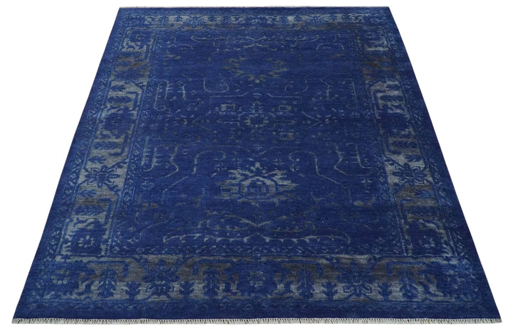 8x10 Hand Knotted Oriental Oushak Blue and Silver Wool Area Rug | TRDCP1507810S - The Rug Decor