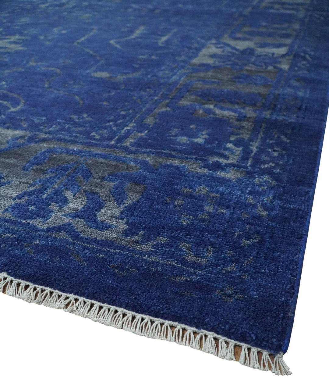 8x10 Hand Knotted Oriental Oushak Blue and Silver Wool Area Rug | TRDCP1507810S - The Rug Decor