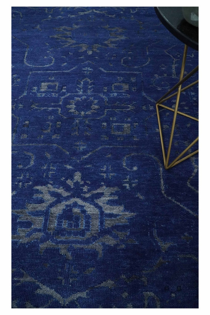 8x10 Hand Knotted Oriental Oushak Blue and Silver Wool Area Rug | TRDCP1507810S - The Rug Decor