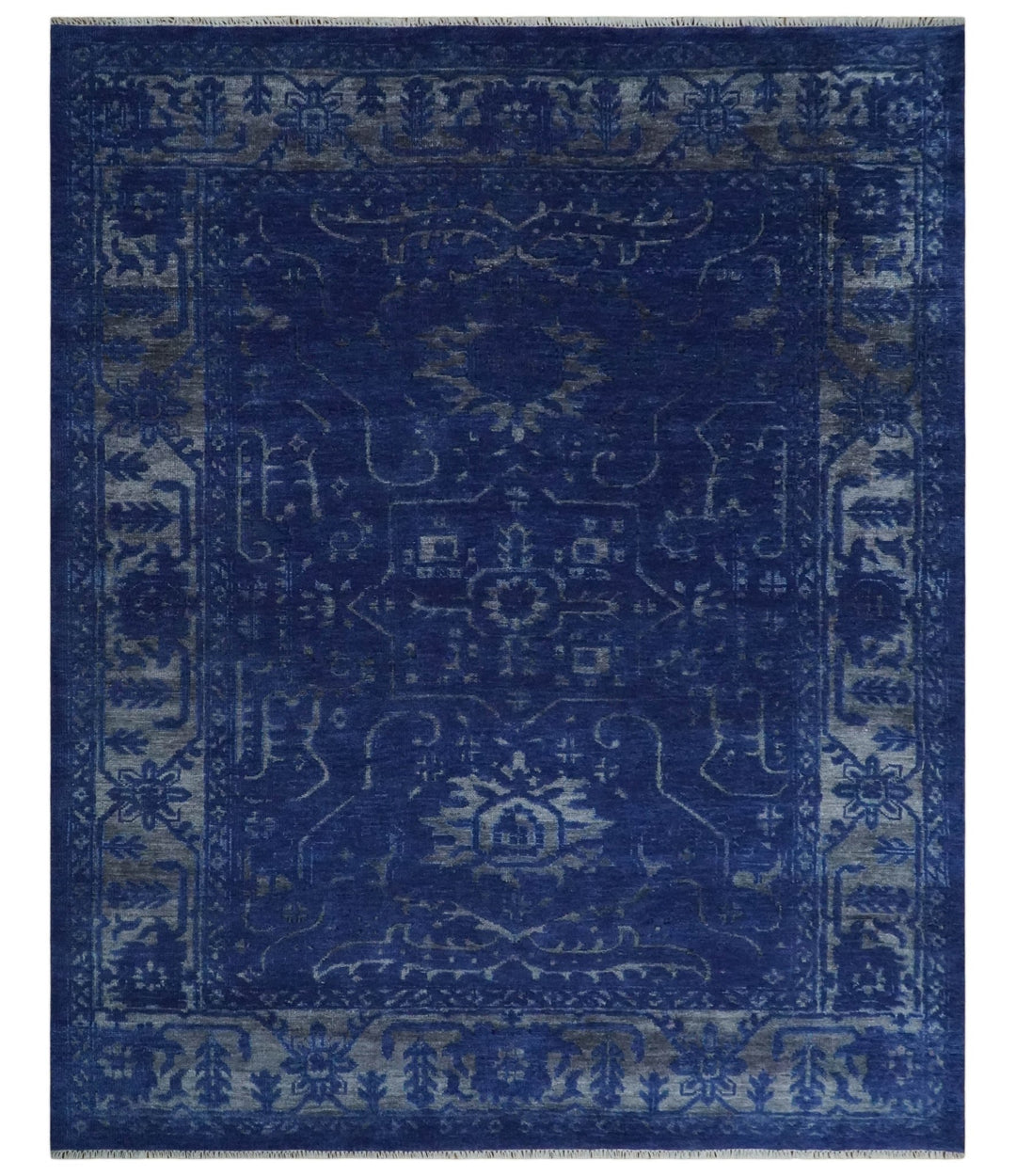 8x10 Hand Knotted Oriental Oushak Blue and Silver Wool Area Rug | TRDCP1507810S - The Rug Decor