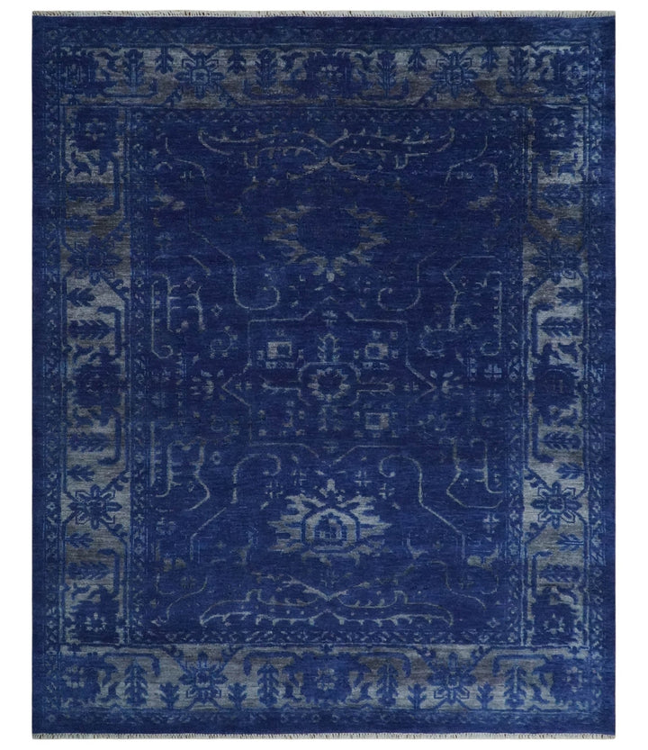 8x10 Hand Knotted Oriental Oushak Blue and Silver Wool Area Rug | TRDCP1507810S - The Rug Decor