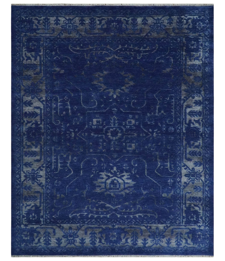 8x10 Hand Knotted Oriental Oushak Blue and Silver Wool Area Rug | TRDCP1507810S - The Rug Decor