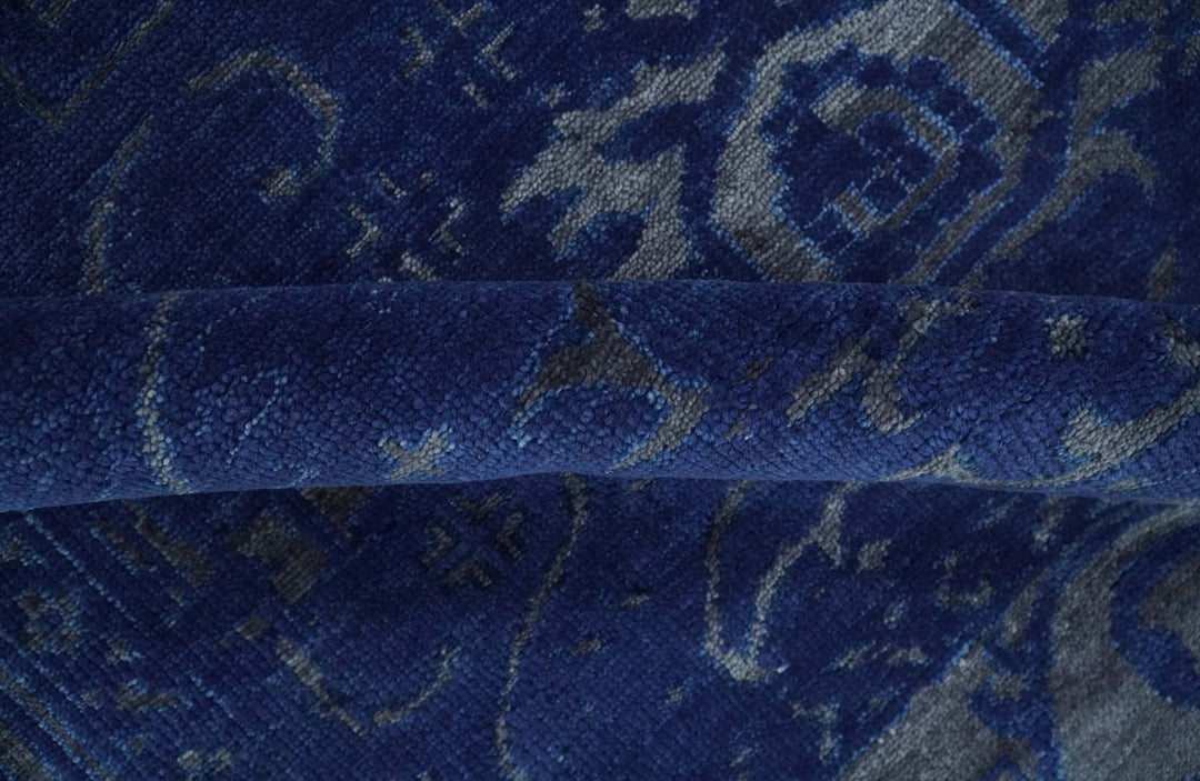 8x10 Hand Knotted Oriental Oushak Blue and Silver Wool Area Rug | TRDCP1507810S - The Rug Decor