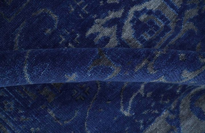 8x10 Hand Knotted Oriental Oushak Blue and Silver Wool Area Rug | TRDCP1507810S - The Rug Decor