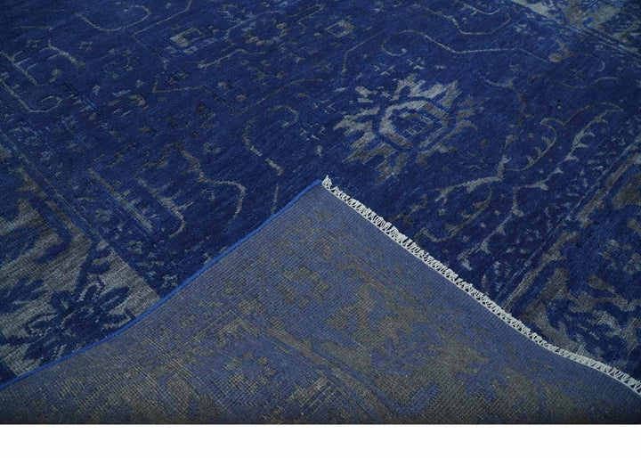 8x10 Hand Knotted Oriental Oushak Blue and Silver Wool Area Rug | TRDCP1507810S - The Rug Decor