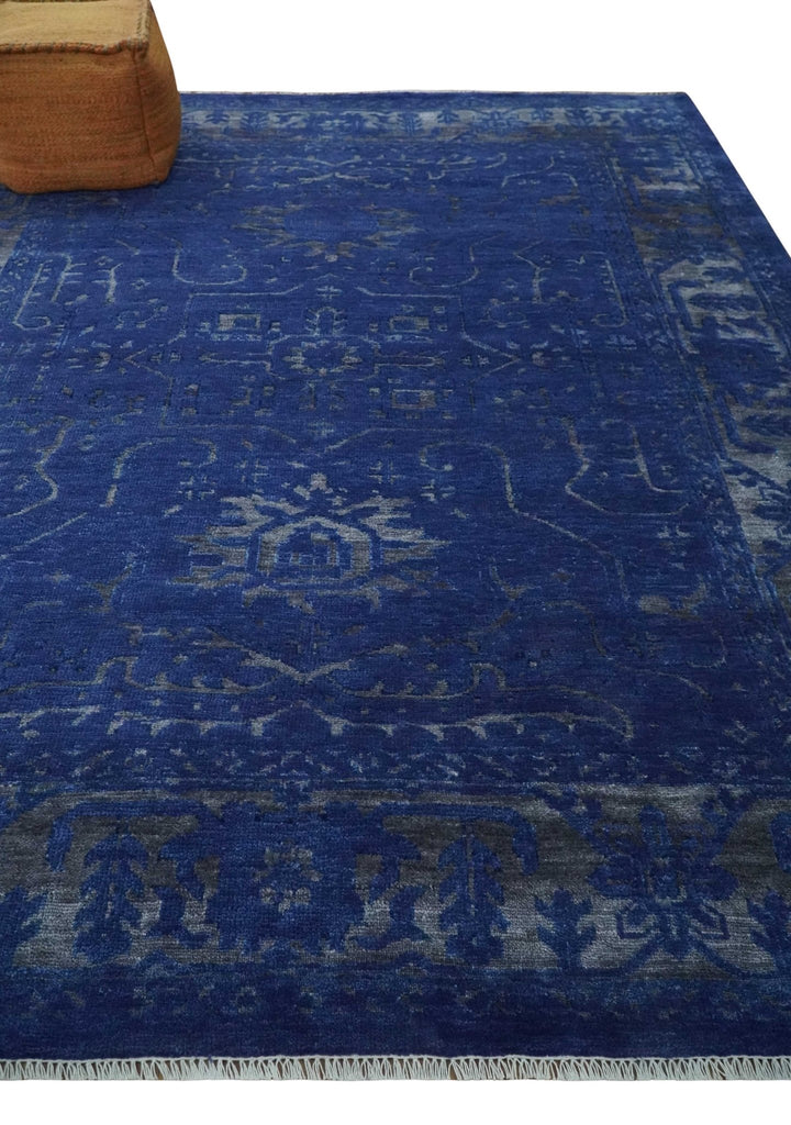 8x10 Hand Knotted Oriental Oushak Blue and Silver Wool Area Rug | TRDCP1507810S - The Rug Decor