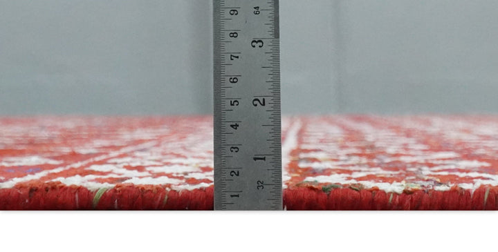 8x10 Hand Knotted Red and White Modern Contemporary Southwestern Tribal Trellis Recycled Silk Area Rug | OP27 - The Rug Decor