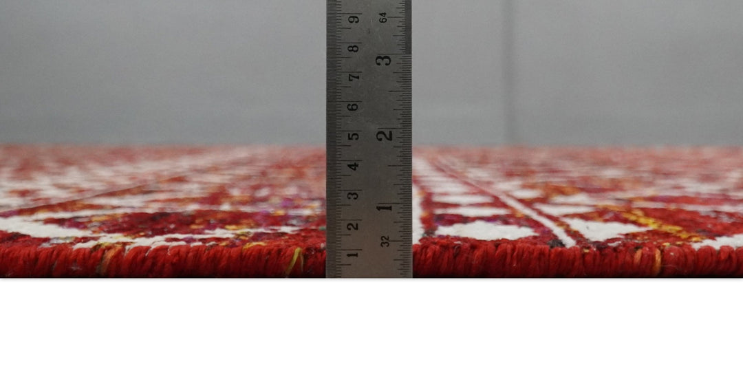 8x10 Hand Knotted Red and White Modern Contemporary Southwestern Tribal Trellis Recycled Silk Area Rug | TRDOP2 - The Rug Decor