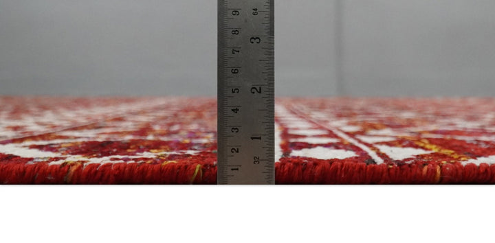 8x10 Hand Knotted Red and White Modern Contemporary Southwestern Tribal Trellis Recycled Silk Area Rug | TRDOP2 - The Rug Decor