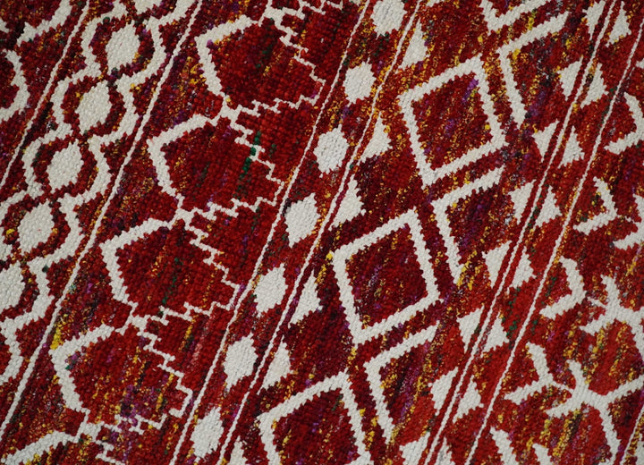 8x10 Hand Knotted Red and White Modern Contemporary Southwestern Tribal Trellis Recycled Silk Area Rug | TRDOP2 - The Rug Decor