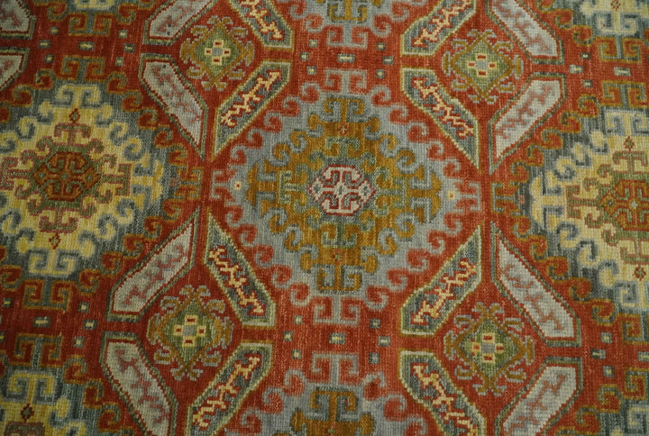 8x10 Hand Knotted Red, Beige and Gray Oriental Traditional Wool Area Rug - The Rug Decor