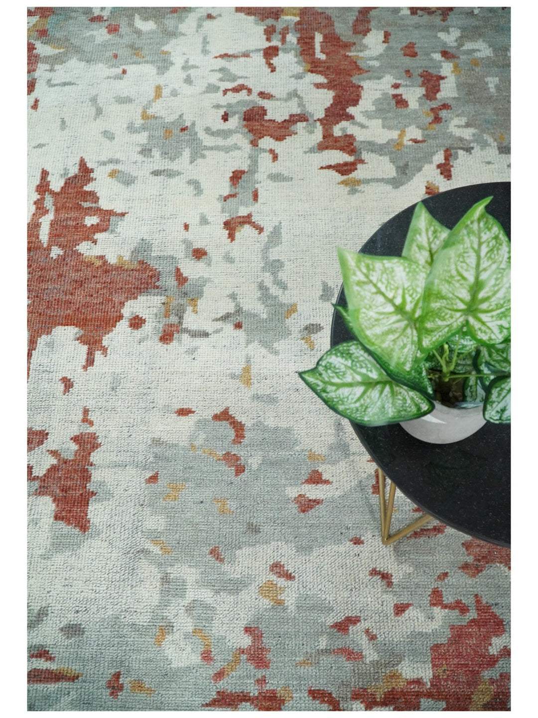 8x10 Hand Knotted Rust and Gray Modern Abstract Low Pile Contemporary Wool Rug | TRD2651 - The Rug Decor
