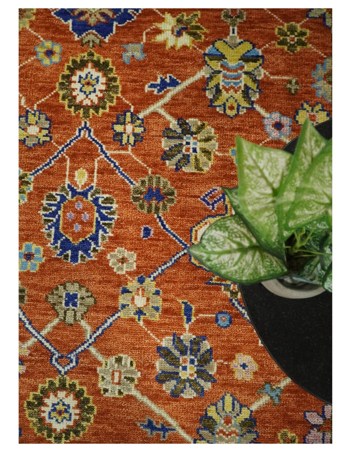 8x10 Hand Knotted Rust and Ivory Traditional Vintage Persian Oushak Antique Wool Rug | TRDCP658 - The Rug Decor