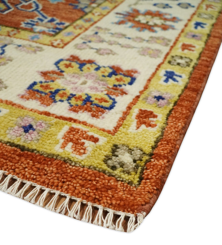 8x10 Hand Knotted Rust and Ivory Traditional Vintage Persian Oushak Antique Wool Rug | TRDCP658 - The Rug Decor