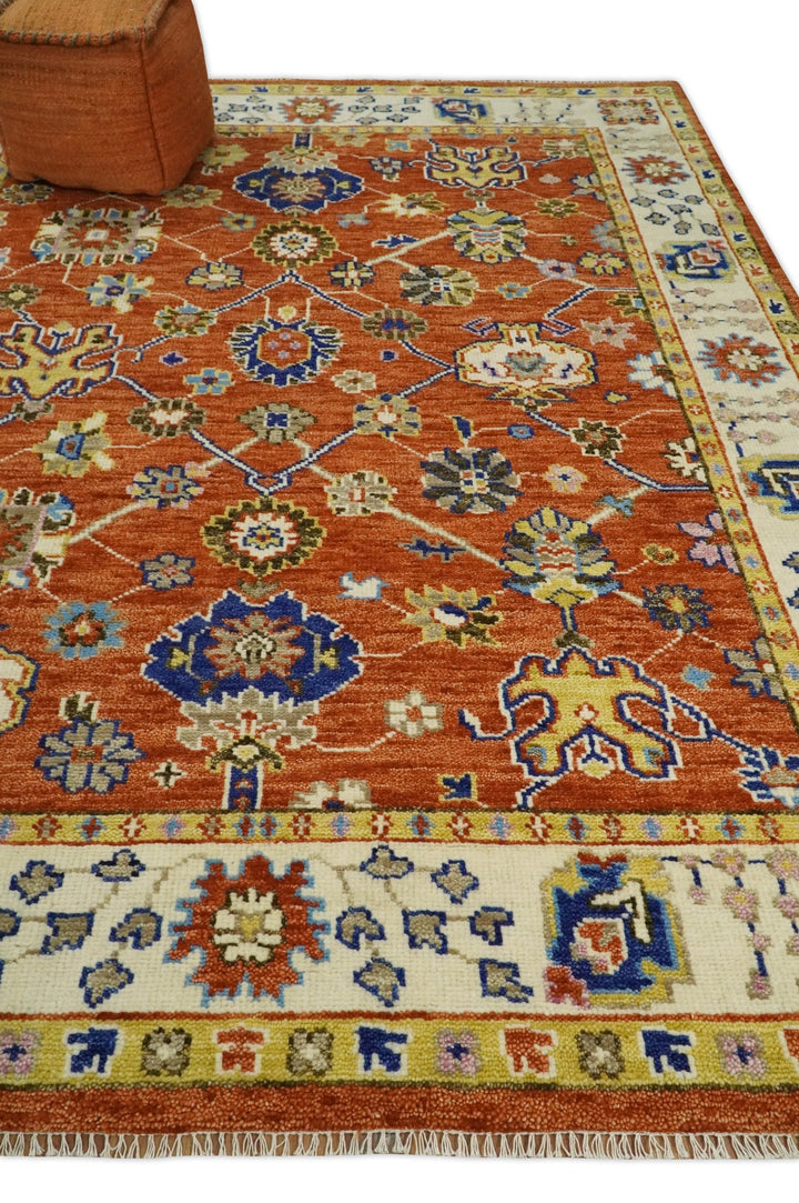 8x10 Hand Knotted Rust and Ivory Traditional Vintage Persian Oushak Antique Wool Rug | TRDCP658 - The Rug Decor