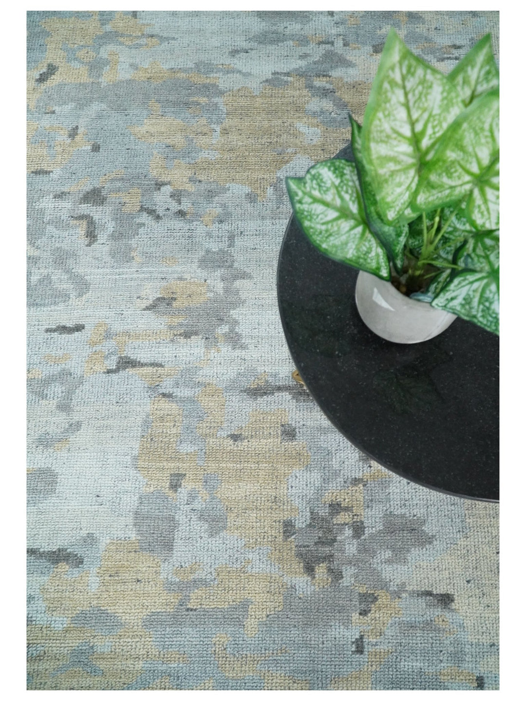 8x10 Hand Knotted Silver and Beige Modern Abstract Low Pile Contemporary Wool Rug | TRD2652 - The Rug Decor