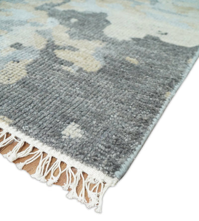 8x10 Hand Knotted Silver and Beige Modern Abstract Low Pile Contemporary Wool Rug | TRD2652 - The Rug Decor