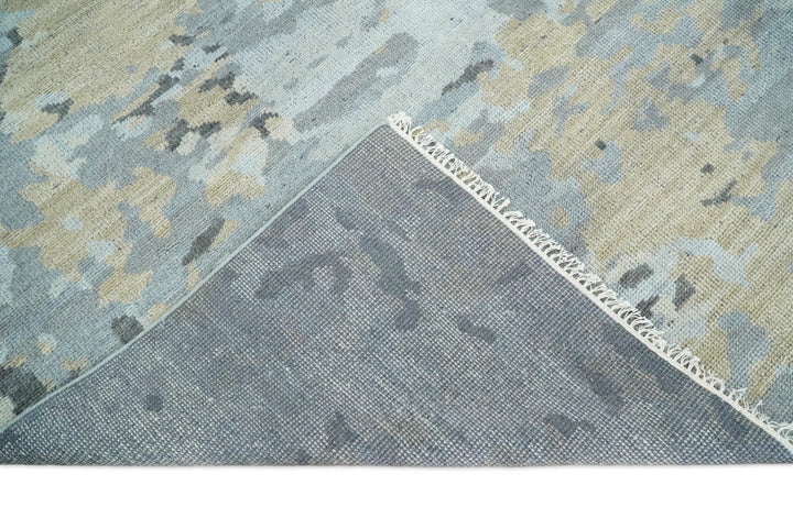 8x10 Hand Knotted Silver and Beige Modern Abstract Low Pile Contemporary Wool Rug | TRD2652 - The Rug Decor