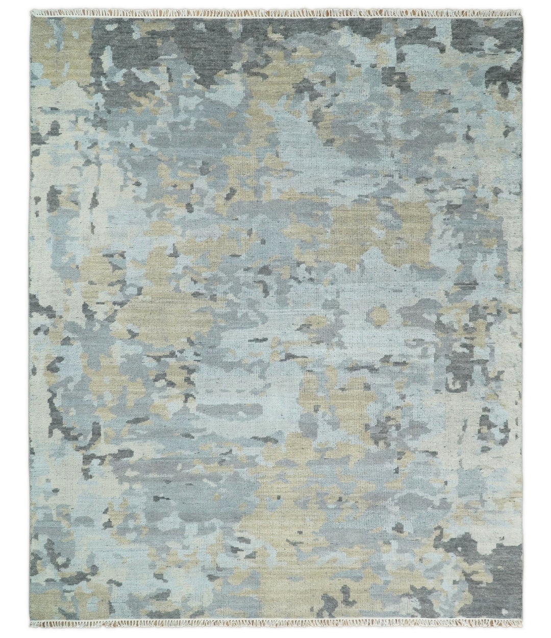 8x10 Hand Knotted Silver and Beige Modern Abstract Low Pile Contemporary Wool Rug | TRD2652 - The Rug Decor