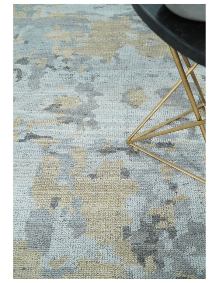 8x10 Hand Knotted Silver and Beige Modern Abstract Low Pile Contemporary Wool Rug | TRD2652 - The Rug Decor