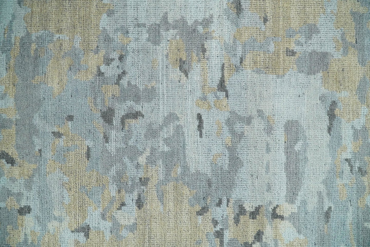 8x10 Hand Knotted Silver and Beige Modern Abstract Low Pile Contemporary Wool Rug | TRD2652 - The Rug Decor