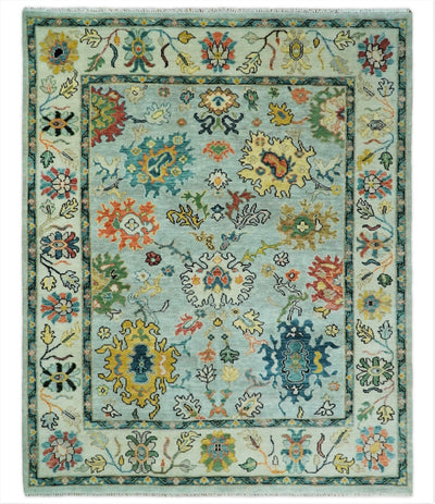 8x10 Hand Knotted Traditional Persian Blue and Beige Vibrant Turkish Oushak Area Rug | TRDCP423810 - The Rug Decor