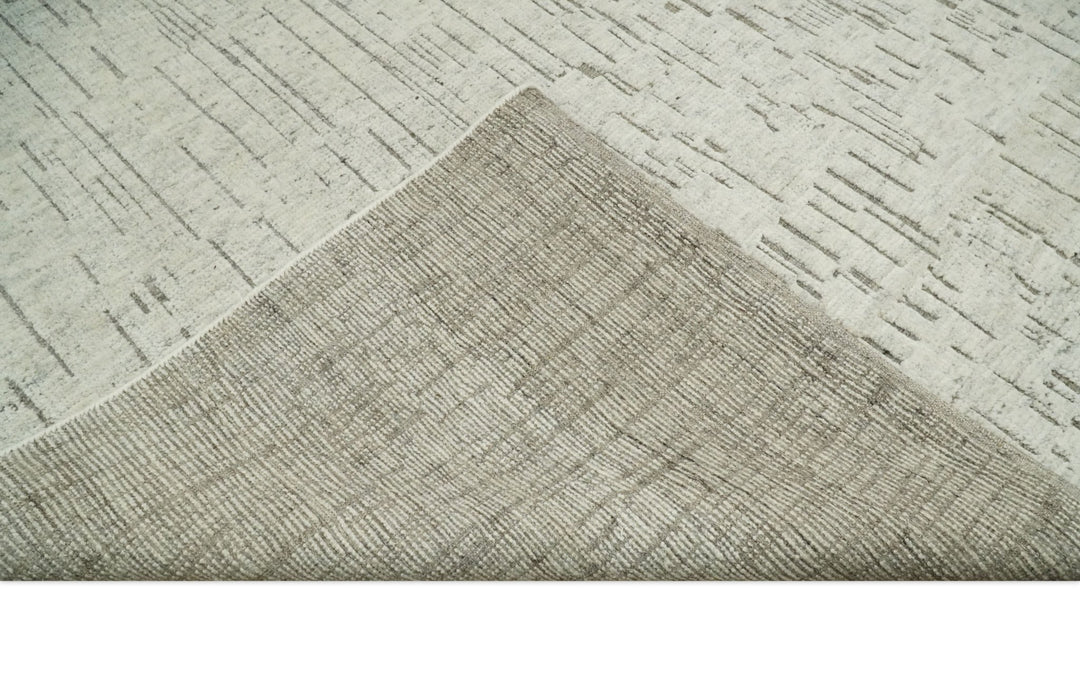 8x10 Hand Knotted Woolen Modern Contemporary Beige and Gray Tribal Area Rug | TRDCP637810 - The Rug Decor