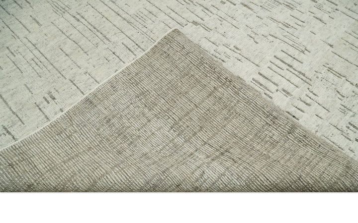 8x10 Hand Knotted Woolen Modern Contemporary Beige and Gray Tribal Area Rug | TRDCP637810 - The Rug Decor