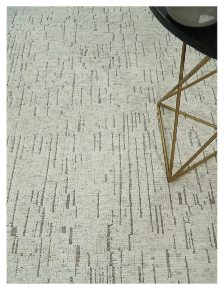 8x10 Hand Knotted Woolen Modern Contemporary Beige and Gray Tribal Area Rug | TRDCP637810 - The Rug Decor