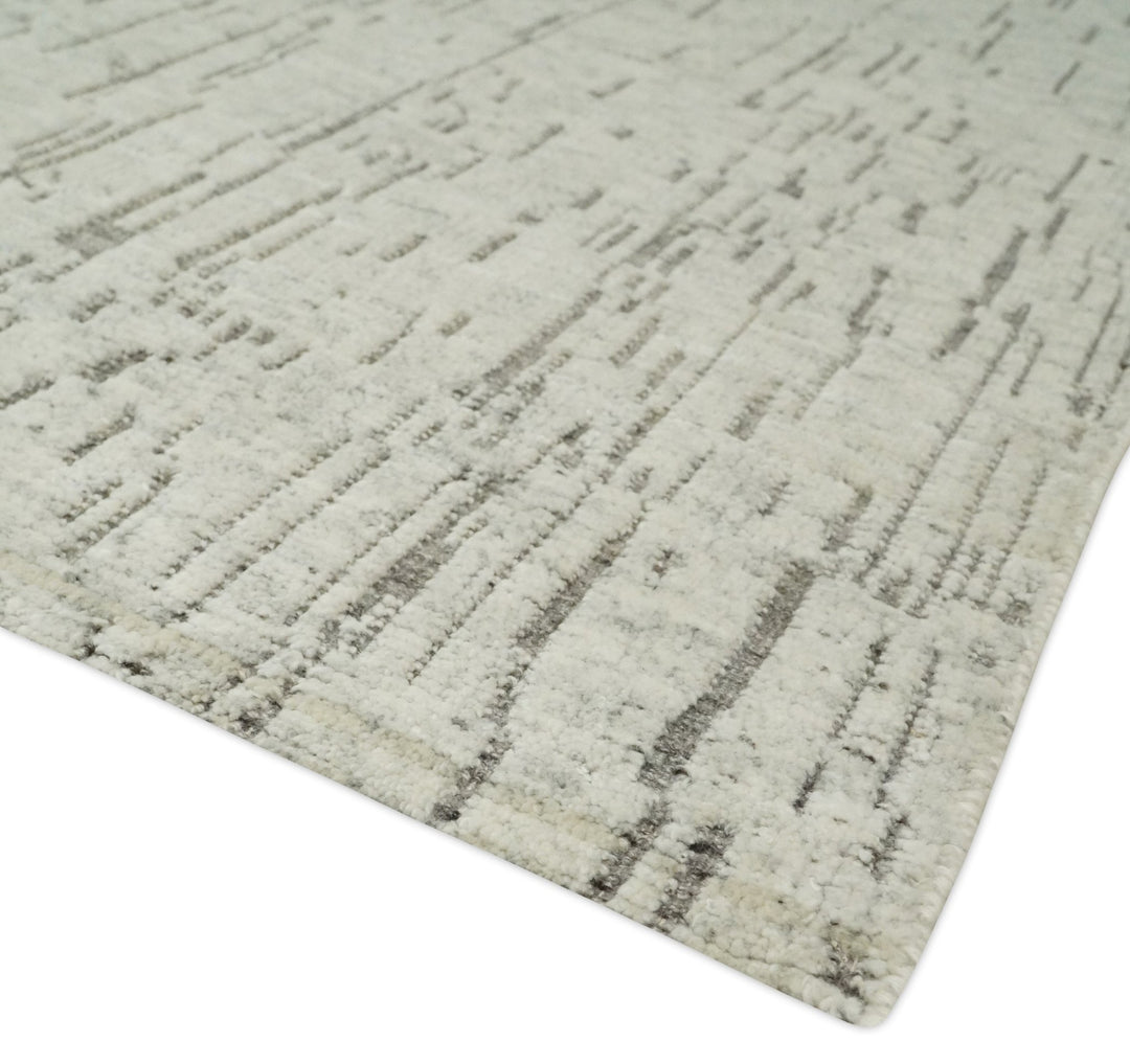 8x10 Hand Knotted Woolen Modern Contemporary Beige and Gray Tribal Area Rug | TRDCP637810 - The Rug Decor