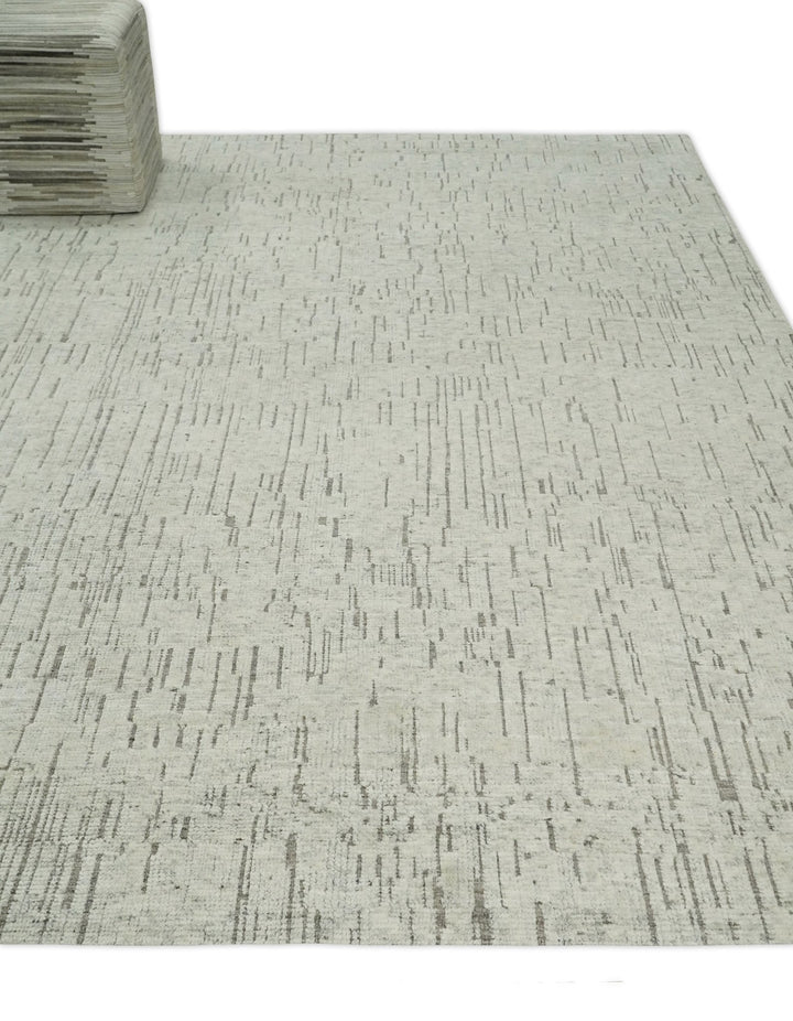 8x10 Hand Knotted Woolen Modern Contemporary Beige and Gray Tribal Area Rug | TRDCP637810 - The Rug Decor