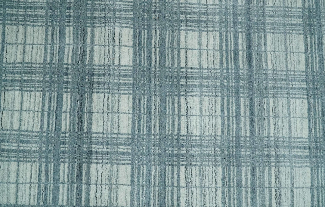 8x10 Hand Made Checkered Ivory and Blue Scandinavian Blended Wool Flatwoven Area Rug | KE21 - The Rug Decor