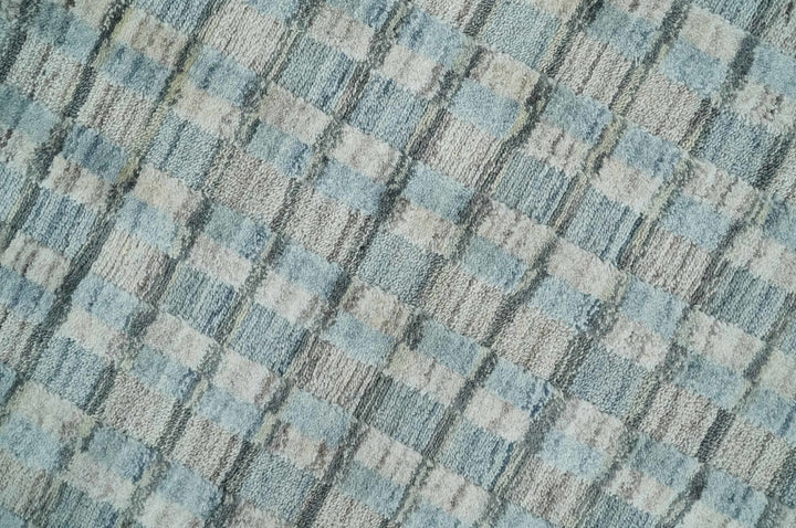 8x10 Hand Made Checkered Silver, Camel and Brown Scandinavian Blended Wool Flatwoven Area Rug | KE40 - The Rug Decor