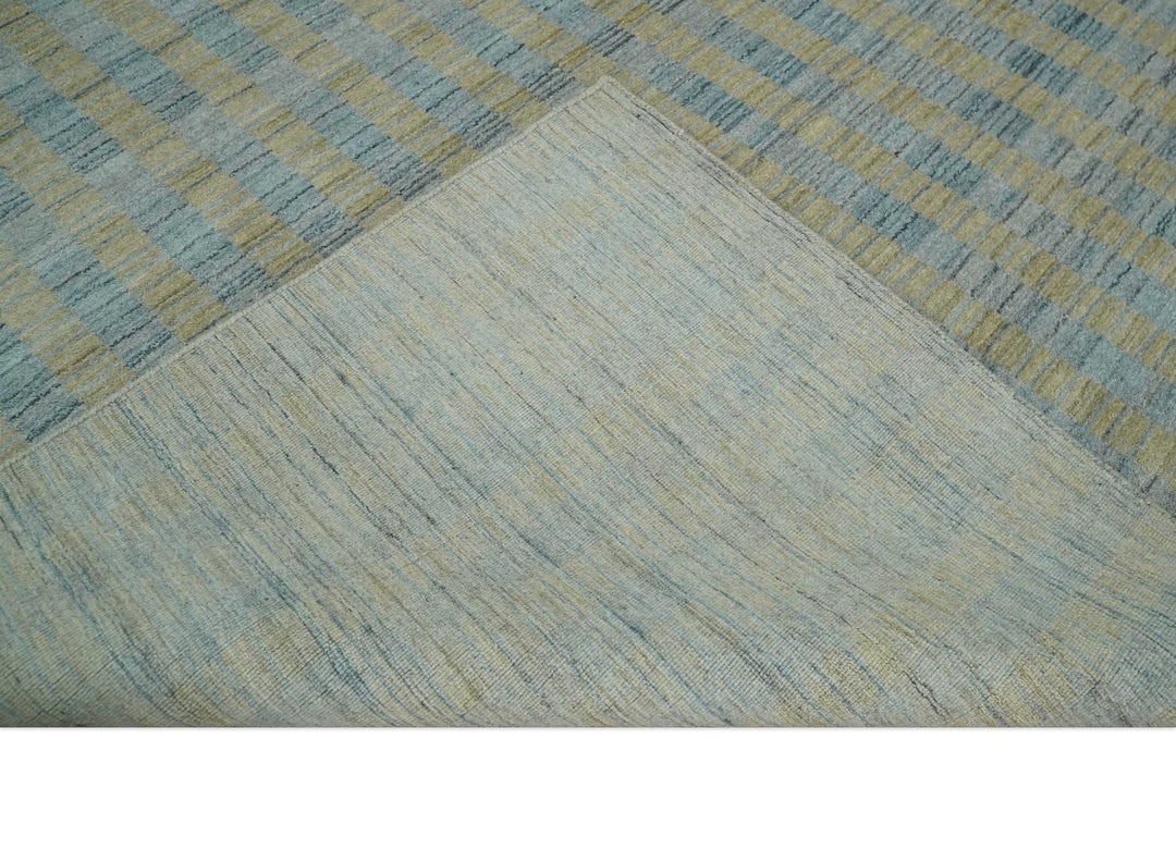 8x10 Hand Made Modern Stripes Camel and Silver Scandinavian Blended Wool Flatwoven Area Rug | KE20 - The Rug Decor
