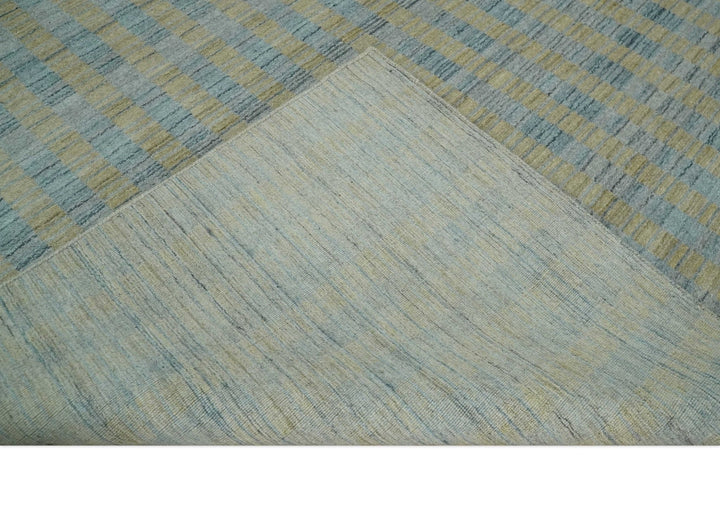 8x10 Hand Made Modern Stripes Camel and Silver Scandinavian Blended Wool Flatwoven Area Rug | KE20 - The Rug Decor