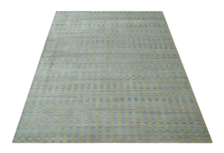8x10 Hand Made Modern Stripes Camel and Silver Scandinavian Blended Wool Flatwoven Area Rug | KE20 - The Rug Decor