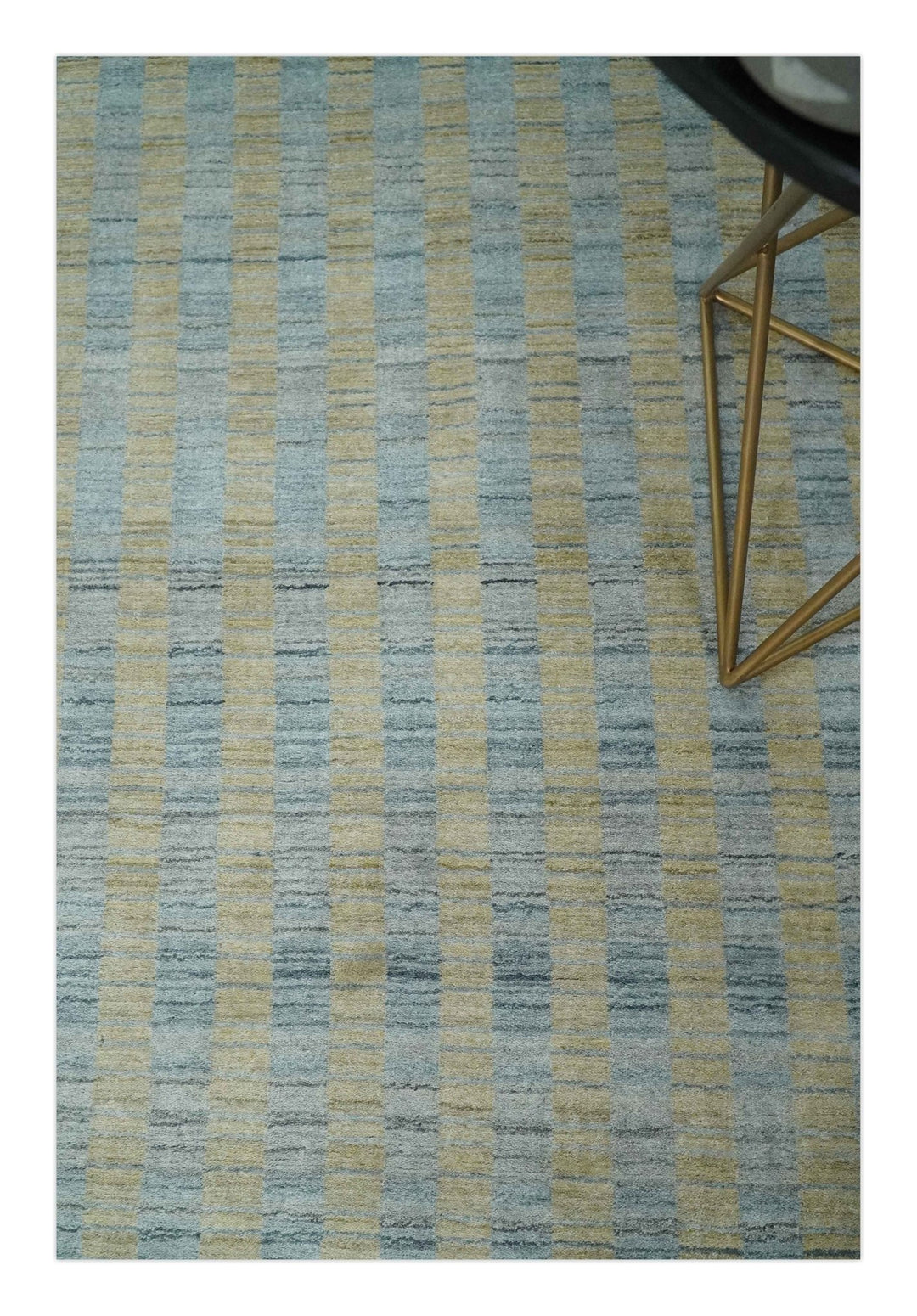 8x10 Hand Made Modern Stripes Camel and Silver Scandinavian Blended Wool Flatwoven Area Rug | KE20 - The Rug Decor