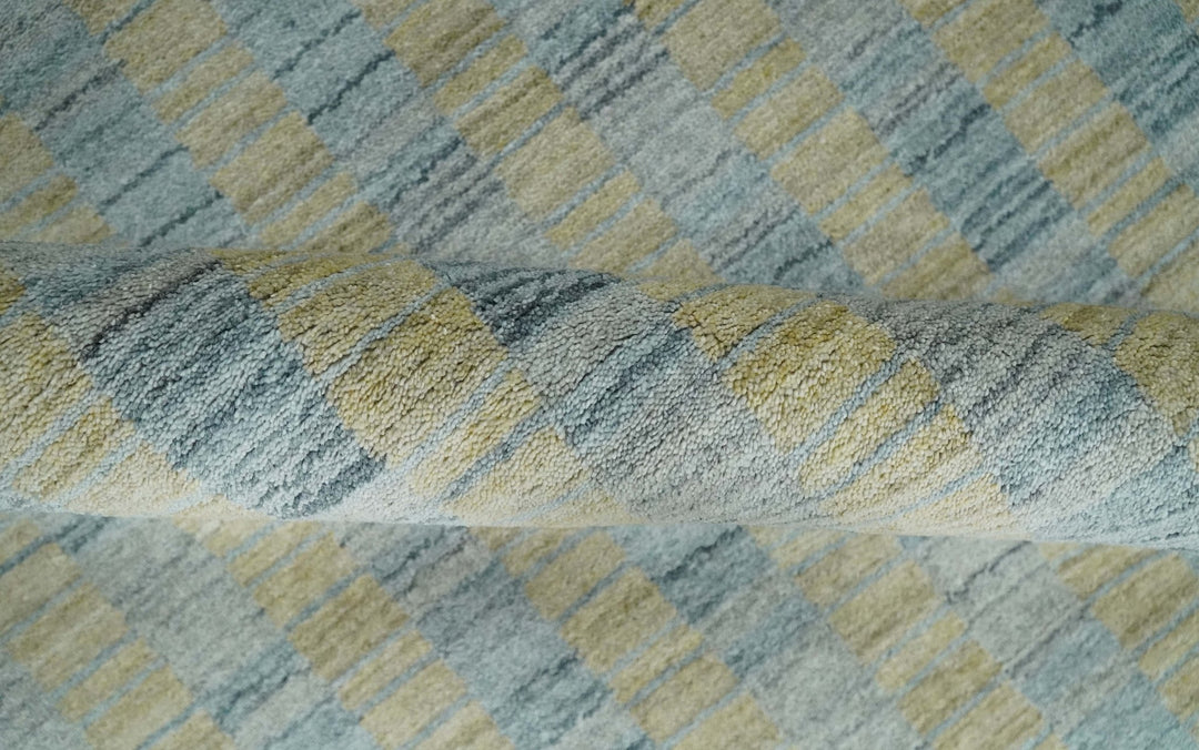 8x10 Hand Made Modern Stripes Camel and Silver Scandinavian Blended Wool Flatwoven Area Rug | KE20 - The Rug Decor