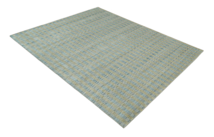 8x10 Hand Made Modern Stripes Camel and Silver Scandinavian Blended Wool Flatwoven Area Rug | KE20 - The Rug Decor