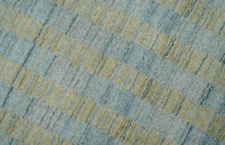 8x10 Hand Made Modern Stripes Camel and Silver Scandinavian Blended Wool Flatwoven Area Rug | KE20 - The Rug Decor