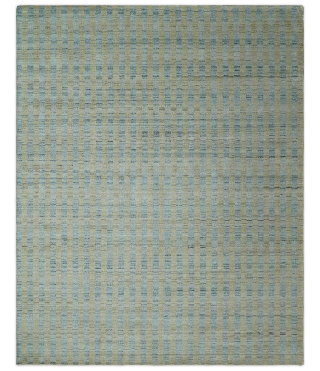 8x10 Hand Made Modern Stripes Camel and Silver Scandinavian Blended Wool Flatwoven Area Rug | KE20 - The Rug Decor